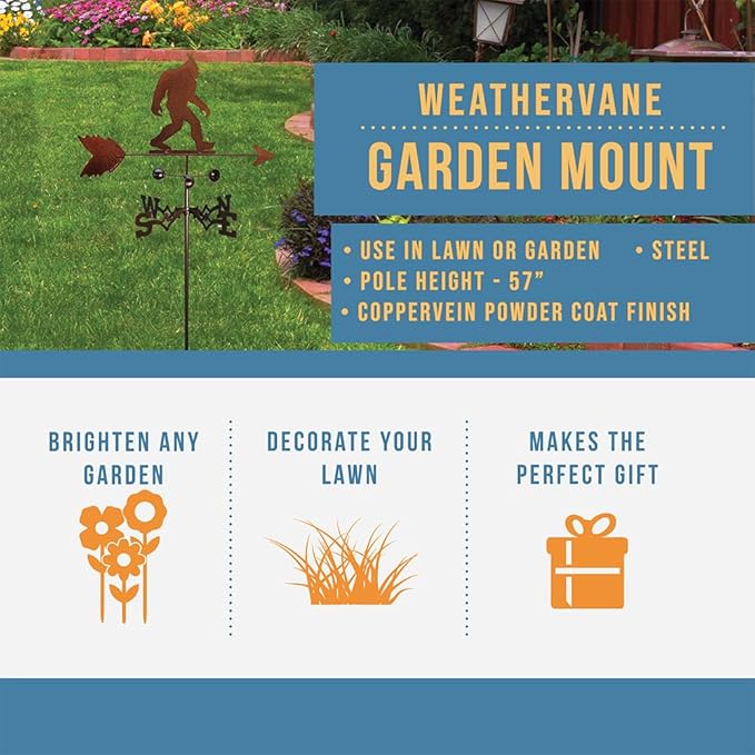 SWEN Products Bigfoot Sasquatch Weathervane (Garden Stake Included)