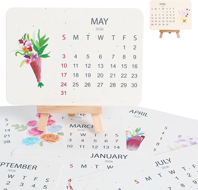 Eco-Friendly Plantable Love Seed Calendar 2026, Month Biodegradable Seed Paper Planner with Wildflower, Herb & Fruit Seeds for Home Decor and Adding Nature