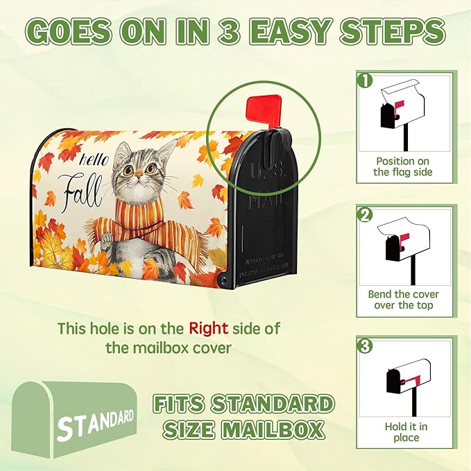 Hello Fall Mailbox Cover Cat Mail Box Covers Magnetic Standard Size 21x18 inch Maple Leaf Mailbox Wrap for Outside Garden Yard