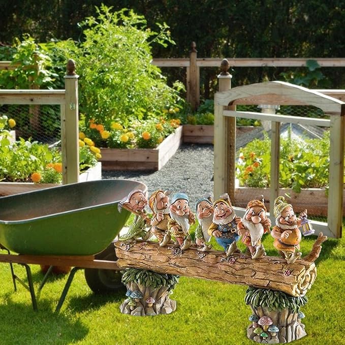 Dan&Dre Garden Gnome Statue - Cute 7 Gnome Dwarfs Elves Fairy Ornaments, Weather- Resist Goblin Statue, Indoor Outdoor Decoration for Gardens,Trees, Flower Beds, Fences, Sidewalks