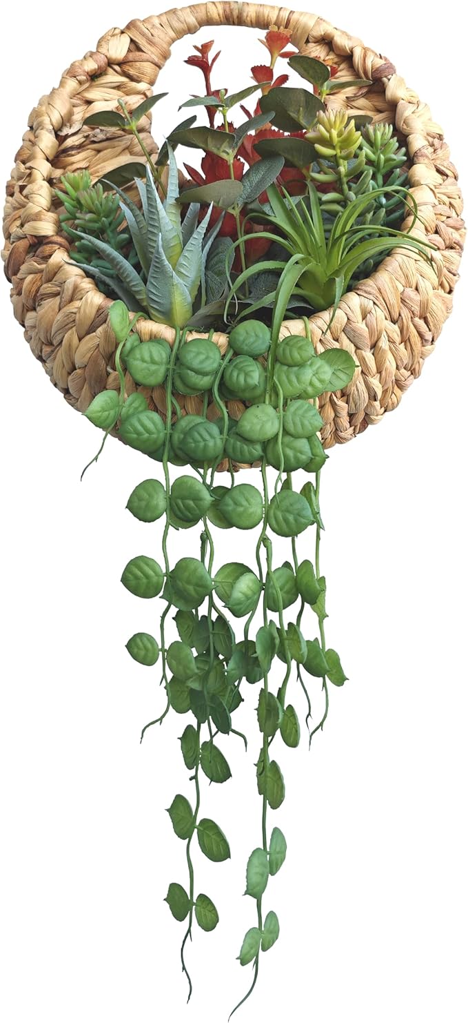 22inch Artificial Handing Plants for Wall Art Decor,Greenery Wall Decorations,Ivys Succulents Greenerys with Flower Baskets for Home,Farmhouse,Indoor,Porch,Room,Garden Decoration