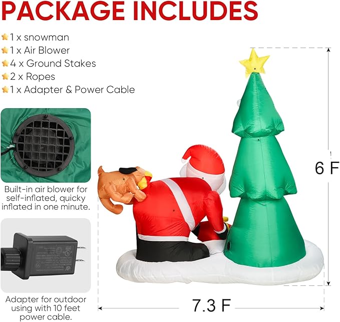 6ft Christmas Inflatables Tree, Blow Up Christmas Tree with Santa Claus, Dog, Boxes for Indoor Outdoor Yard Garden Christmas Decoration (Christmas Tree & Santa Claus,)