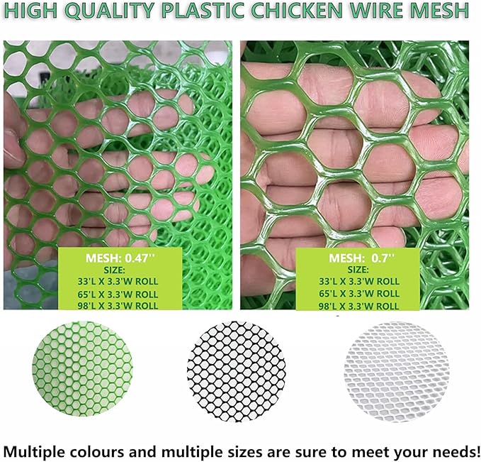 XIFENG Plastic Chicken Wire Mesh Fence Roll, Plastic Fencing Poultry Fencing Netting for Garden Fencing Farm Cats Dogs Rabbit Snake Animal Barrier(Size:0.47''mesh-98'L x 3.3'W Roll,Color:Black)