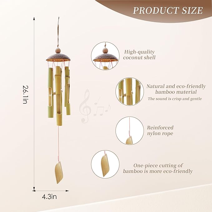 Handmade Bamboo Wind Chimes 26 in Classic Garden Windchime Outdoors for Garden, Patio, Home Or Outdoor Decor