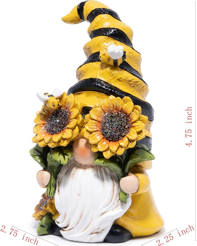 Hodao Spring Bumble Bee Gnome Figurine - Cute Garden Decor with Sunflower Accents, Yellow Bee Statue for Spring Home Table Decor, Unique Gifts for Nature Lovers