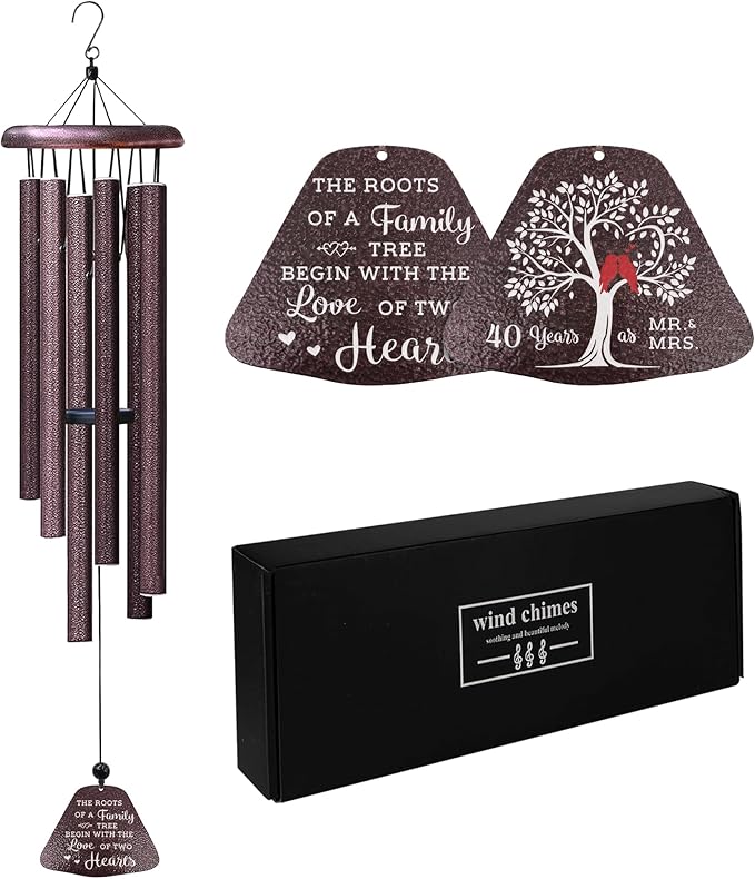 40th Anniversary Wedding Gifts, Best 40th Anniversary 32" Wind Chimes for Couple, Ruby 40 Years of Marriage Gift Ideas for Wife Husband, Ruby Wedding Gifts for Parents