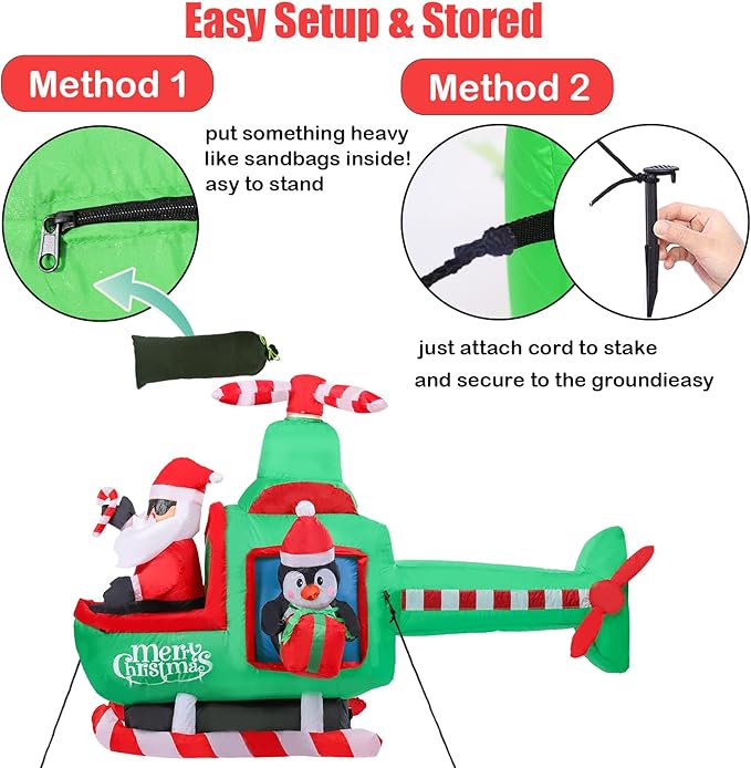 VCUTEKA Christmas Inflatables Outdoor Decorations, 6.5FT Santa Flying Animated Airplane with Penguin Blow Up Built-in LED Lights for Holiday Yard Garden Lawn Xmas Decor