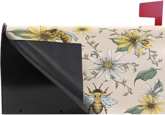 ALAZA Bee and White Daisy Magnetic Mailbox Cover MailWraps Garden Yard Home Decor for Outside Oversized-25.5" x20.8"