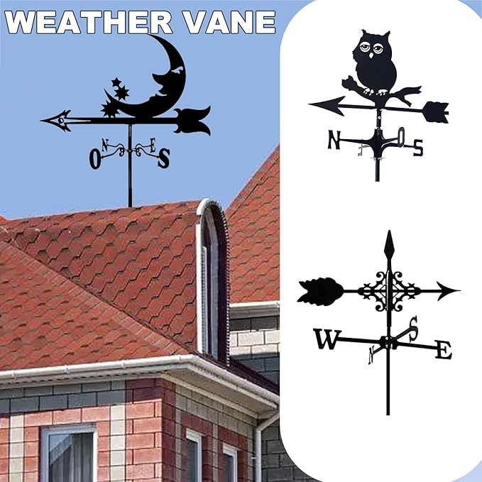 Cast Iron Wind Vane Weathercock Metal Weather Vane Wind Direction Indicator Wind Measuring Tool for Garden Decor Farmhouse Decorative Outdoor Garden Wind(Color:C)