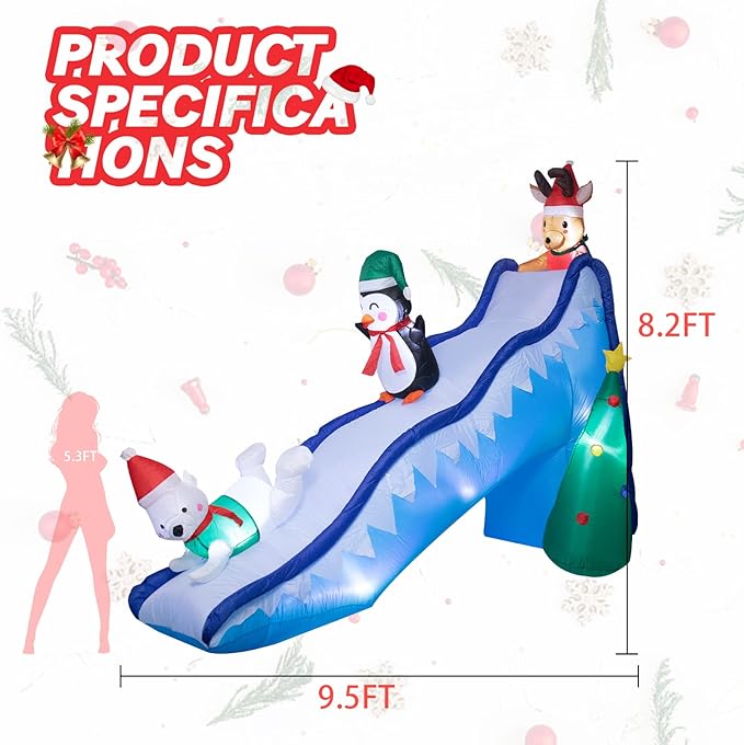 8.2 FT Tall Inflatable Christmas Decorations - Christmas Inflatables Outdoor Decorations, Penguin Holiday Spirit Inflatable Slide with LED Light Blow Up Yard Decorations
