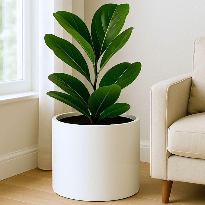 Fox & Fern 14.6 Inch Extra Large Planter — Premium Lightweight Fiberstone Matte White Plant Pot with Drainage Plug; Big Planter for Indoor & Outdoor Use; Weather Resistant & UV Resistant