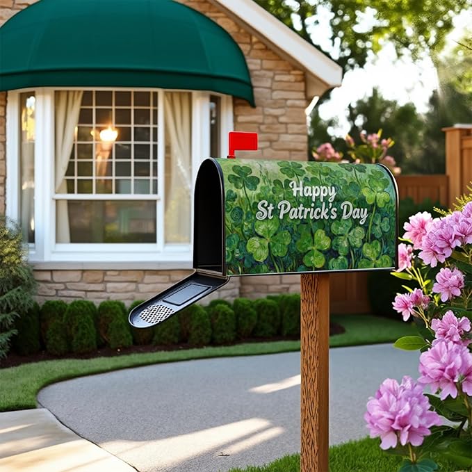 St. Patrick's Day Large Mailbox Covers Magnetic Oversized Green Shamrock Lucky Clover Saint Patricks Holiday Spring Outdoor Decorative Letter Box Cases for Home Garden Outside Decor, 25.5x21 Inch
