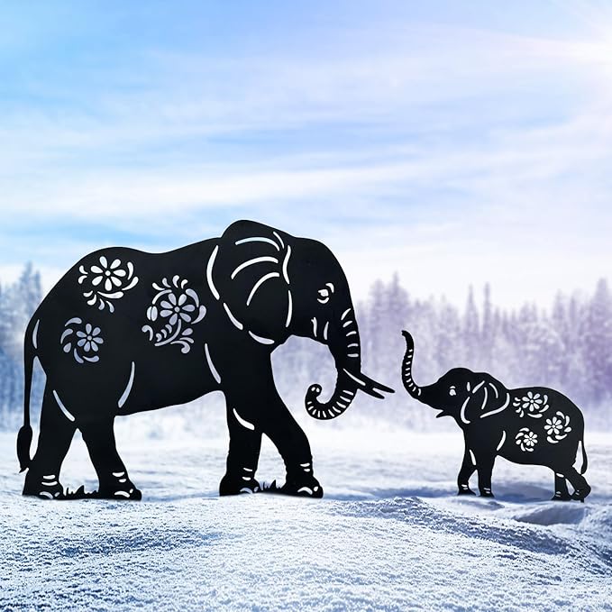 Elephant Metal Decorative Garden Stakes Elephant Gifts for Women/Men Elephant Lovers Gifts Silhouette Statues for Yard Art, Outside, Patio, Outdoor Decor, Garden Decorations, Lawn Ornament