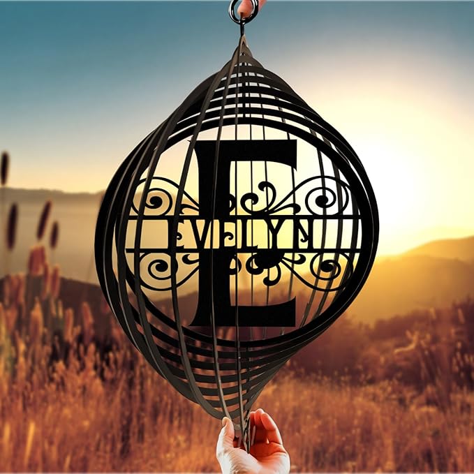 Personalized Metal Wind Spinners, Custom Family Name Garden Wind Spinners, Hanging Outdoor Decor, Monogram Sign Hanging Wind Spinner for Indoor Yard Lawn Patio Porch, Housewarming Gift Color03