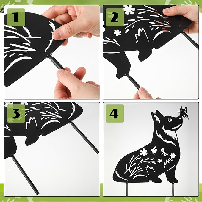 3 Pcs Metal Dog Garden Decor for Outside 12" Puppy Garden Stake Black Silhouette Statues Outdoor Decoration for Animal Lovers Gifts Women Men Patio Lawn Lawn Yard Art(Corgi)