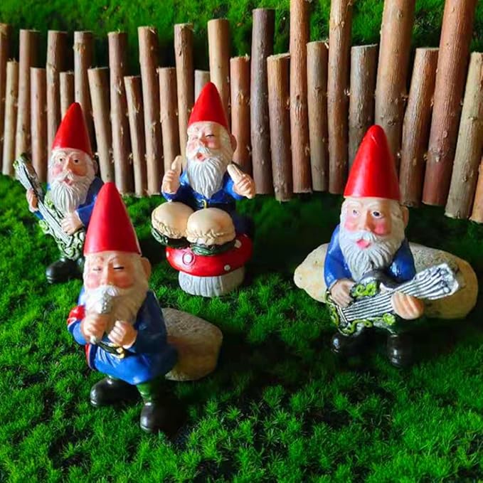 SUPVOX Gnomes Fairy Resin Statues: Happy Gnomes Dancing Celebration Musical Band Garden Gnome Set Mini Gnome Statue Miniature Fairy Gardens Micro Landscape Dwarfs Statue Ornaments 4pcs