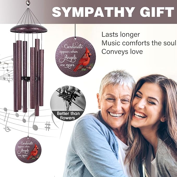 ASTARIN 36" Large Deep Tone Personalized Name Sympathy Wind Chimes, (Printing in USA) Cardinal Memorial Wind Chime for Loss of Mother Father Loved One, Bereavement Condolence Gifts Decor Outdoor
