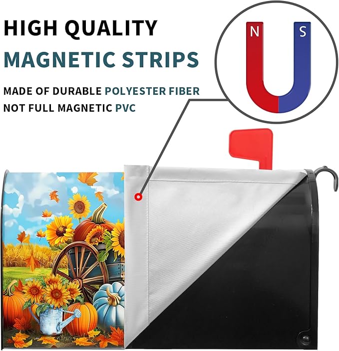 Fall Thanksgiving Mailbox Covers Magnetic Autumn Pumpkin Mailbox Covers Magnetic Standard Size 18 X 21 Inch Maple Leaf Mailbox Post Cover Sunflower Mailbox Wraps Mailbox Decor for Garden Yard