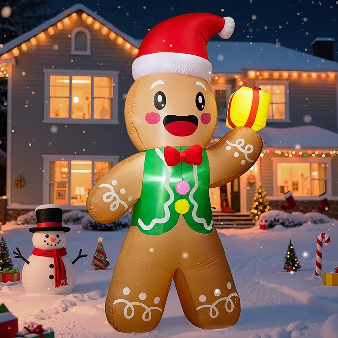 Christmas Inflatables Outdoor Decorations, 8 FT Gingerbread Large Blow Up Yard Decor with 3 LED Lights, Christmas Home Decor Party, Yard, Garden, Lawn Winter Decorations Ornaments