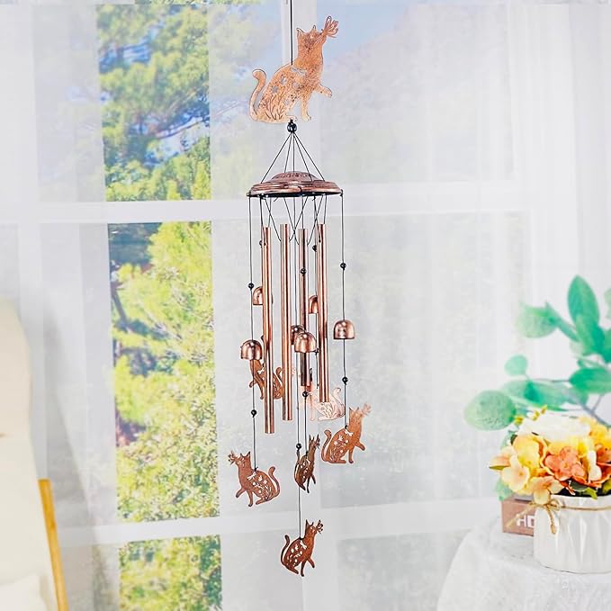 Cat Wind Chimes Outdoor Cat Gifts for Women/Men/Mom/Grandma/Wife/Friends Birthday Gifts Memorial Gift Metal WindChimes for Outside/Indoors, Home, Lawn, Porch, Patio, Garden Decor, Yard Decorations