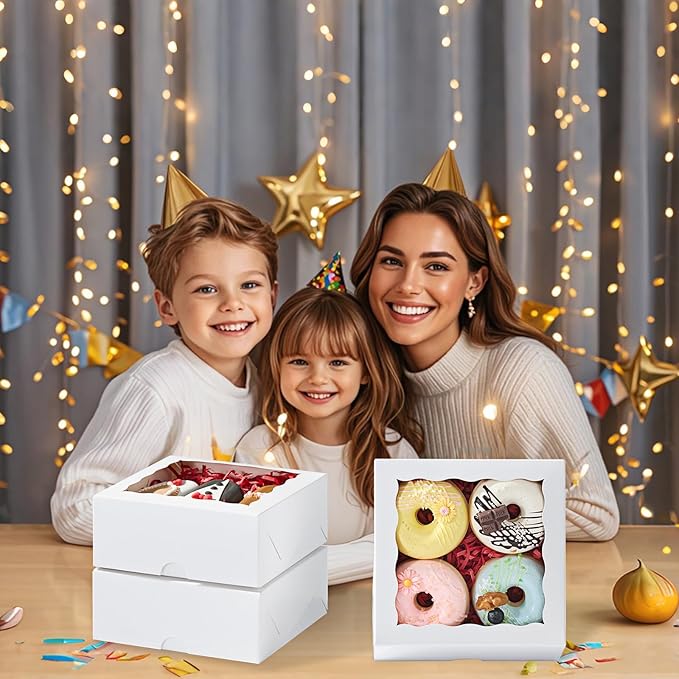 50 Pcs 6x6x2.5 Inches Cookies Boxes Bakery Boxes with Clear Window Chocolate Covered Strawberries Boxes Cake Pie BoxeTruffle Treat Boxes for Gift Cakesickle Browines Pasta Christmas