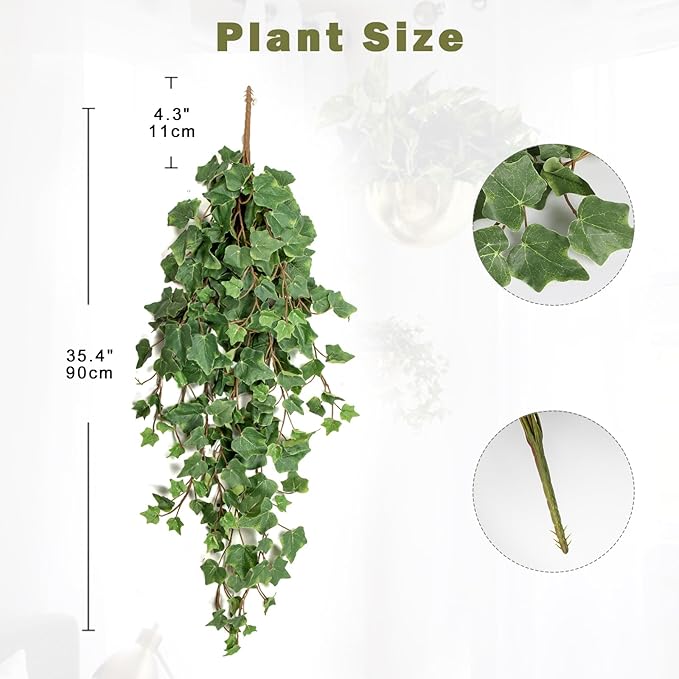 Hollyone 2pcs Artificial Hanging Plants 35.4" Fake Ivy Vine Faux Ivy Leaves Fire and UV Resistant Hanging Plant Wall Greenery for House Room Patio Indoor Outdoor Home Shelf Office Wedding Decor
