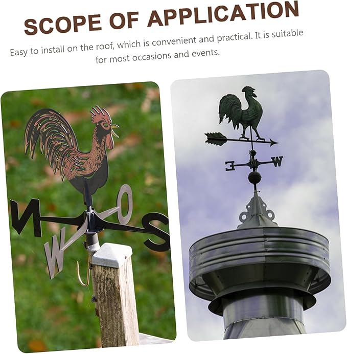 Wrought Iron Rooster Weather Vane 23.4 Inch Metal Farmyard Roof Mount Wind Direction Indicator Garden Outdoor D Cor