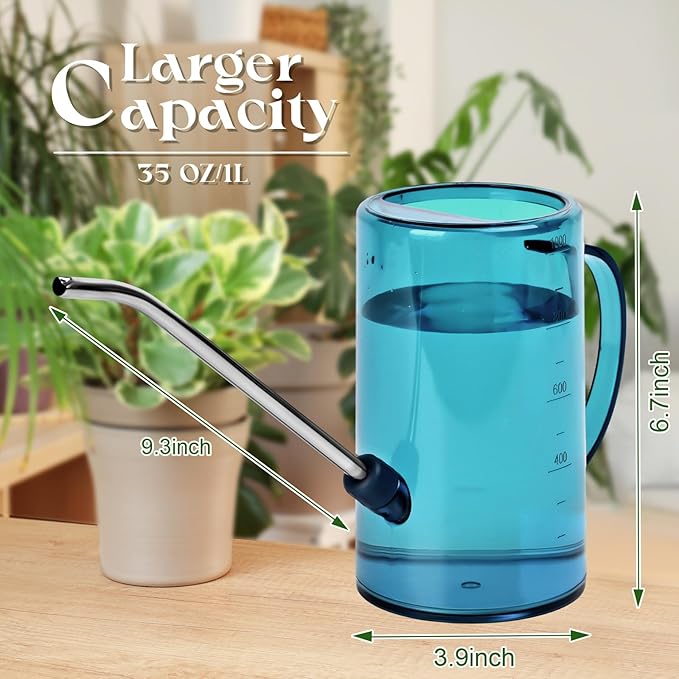 Plastic Watering Can - with Long Spout - 1/4 Gallon - 34 Oz - Sky Blue