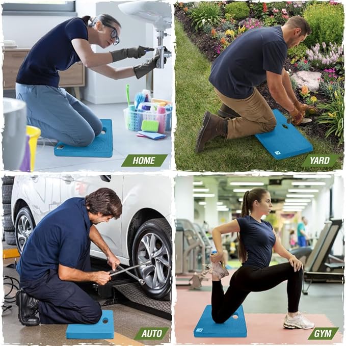 Rugged Rhino Heavy Duty Patent Pending Kneeling Pad, 2 PK, Shock Absorbent Thick Knee Pads, Holds Up to 300 lbs, Protect Knees from Hard Concrete Surfaces, for Mechanics, Gardening, Gym, Bright Blue