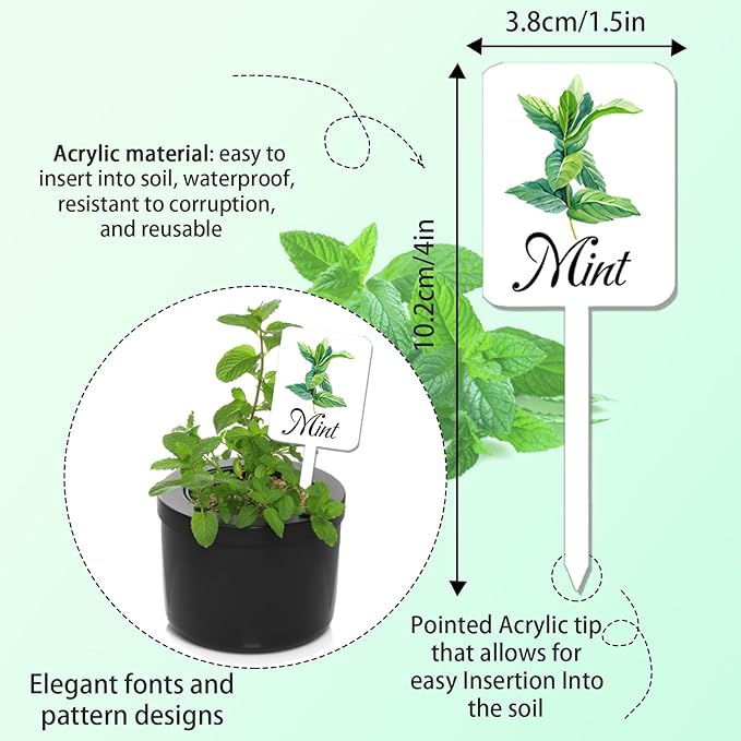 12Pcs Herb Garden Signs - 12 Styles Plant Labels with Names for Vegetables, Indoor/Outdoor Garden Decoration