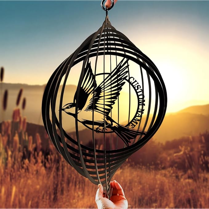 Personalized Hummingbird Metal Wind Spinners, Custom Last Name Garden Wind Spinners, Hanging Outdoor Decor, Yard Art, Hanging Wind Spinner for Indoor Lawn Patio Porch, Housewarming Gift Color04