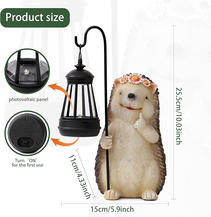 Garden Hedgehog Gnome Statue Decorations - Solar Resin Hedgehog with Solar Garden Lights Outdoor Decorations for Patio,Yard,Lawn,