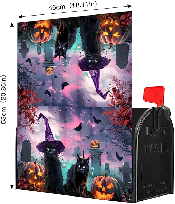 Happy Halloween Spooky Kittens Halloween with Pumpkin Magnetic Magnetic Mailbox Cover Standard Size 18X21 Letter Box Covers Decor for Outdoor Home Garden