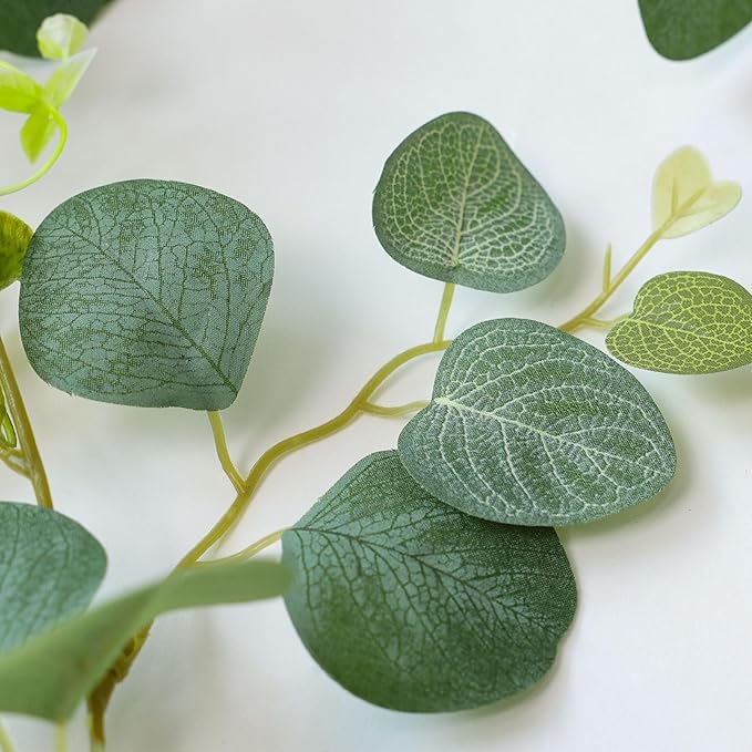 mizii 5 Packs 340" Artificial Vines Eucalyptus Garland Fake Vine with Silk Leaves Green Garland Faux Hanging Plants Greenery Decoration for Room Table Centerpieces Wedding Decor (Eucalyptus)