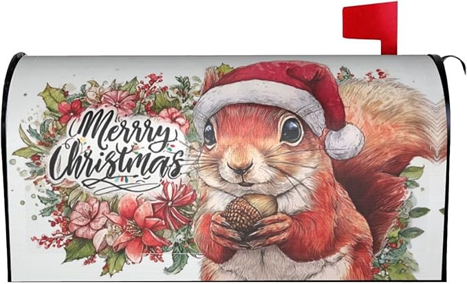 Christmas Squirrel Mailbox Covers Magnetic Letterbox Covers 21x18 Inch for Garden Outdoor Decoration
