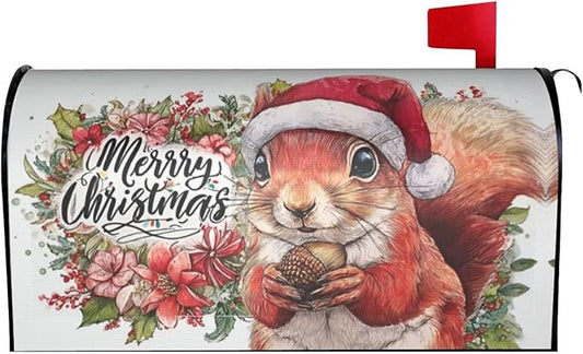 Christmas Squirrel Mailbox Covers Magnetic Letterbox Covers 21x18 Inch for Garden Outdoor Decoration