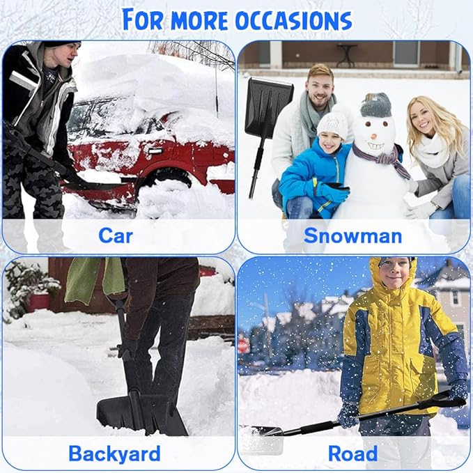 Snow Shovel, Emergency Shovels for Driveway with D-Handle, Overall 41-Inch Long Garden Shovel for Car, Garden Tools, Black