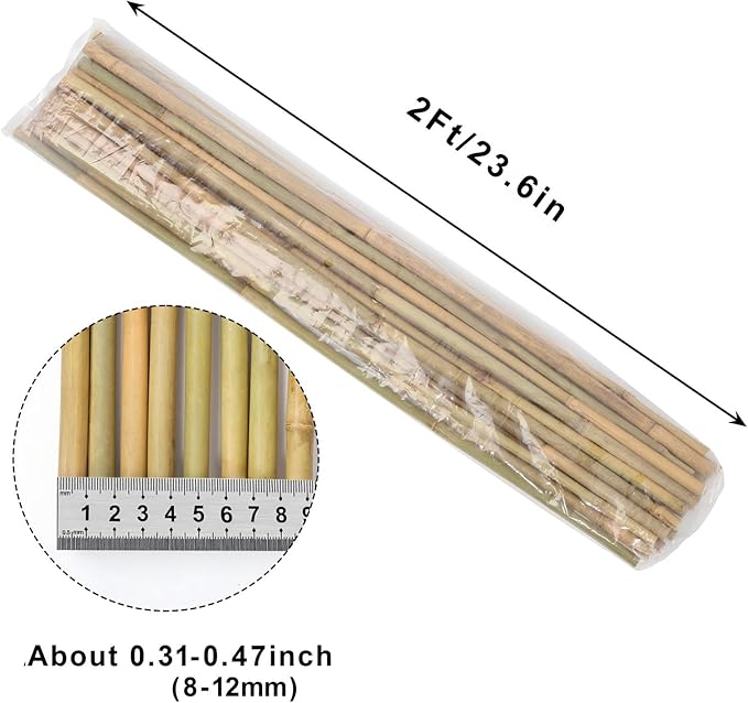 Natural Bamboo Poles, 2 Feet Bamboo Sticks for Plants, Wood Garden Stakes for Tomato, Bean, Flowers, Trees Potted and Climbing Plants, 25 Pack