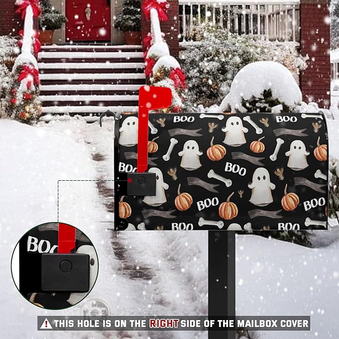 Boo Spooky Mailbox Magnetic Covers Halloween Ghost Mailbox Cover 25.5x21 inch Pumpkin Mail Box Wrap Decorations for Outside Garden Yard Black