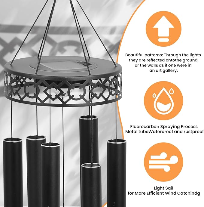 42" Deep Tone Wind Chimes for Outside Clearance, Solar Large Metal Windchimes for Loss of Loved One, Memorial Heavy Duty Chimes Outdoor for Garden,Sympathy Gifts，Black