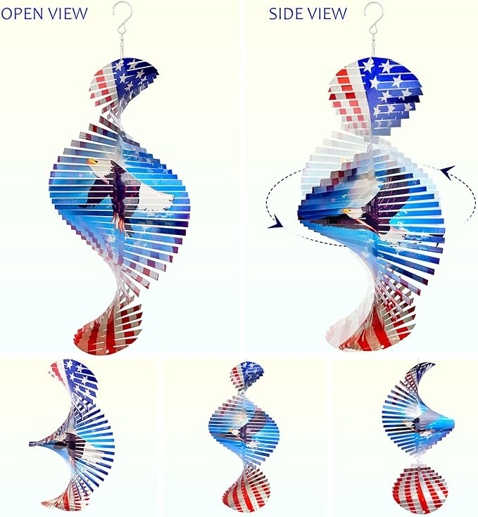 Wind Spinners Outdoor Creates a Soaring Eagle Effect, 3D American Flag Eagle Wind Spinner Hanging Independence Day/Memorial Day Decorations,Gifts for Men/Women,15in Garden Decor,Yard Art