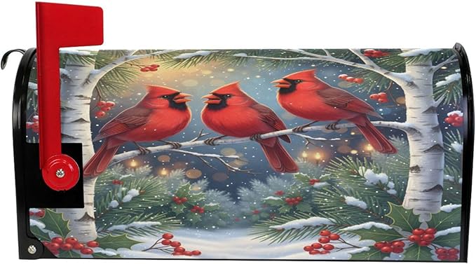 SUABO Mailbox Cover Cardinal Winter Standard Magnetic Mailbox Covers Wraps for Christmas Home Yard Garden Decor