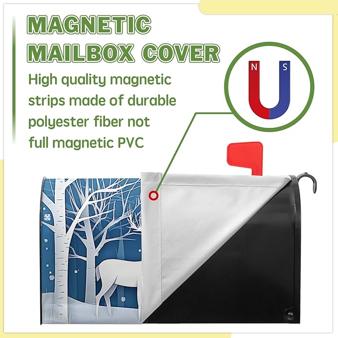 Winter Deer Mailbox Cover Snow Mailbox Covers Magnetic Standard Size 21x18 inch Christmas Post Letter Box Cover Outdoor Decor for Garden