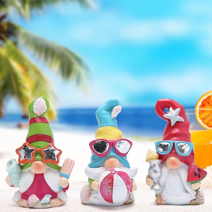 Hodao 3PCS Summer Gnomes Decor Sea Star Shell Elf Handmade Beach Swedish Gnomes Decorations for Home Scandinavian Elf Decorations Home Ornaments Summer Gnome Figurines