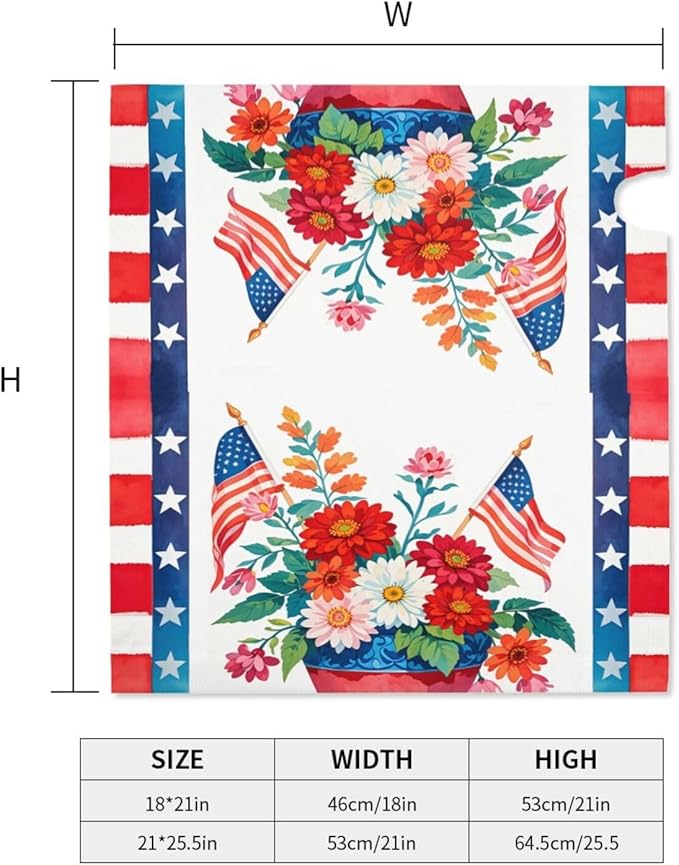 Patriotic American Flower Mailbox Cover, 4th of July Red Blue 25.1" Lx 21" W Magnetic Mailbox Cover, USA Floral Large Size Post Letter Box Wrap Decor, Independence Day Garden Yard Outdoor Decoration