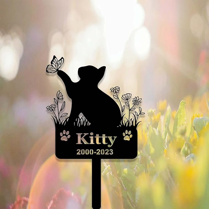 Custom Cat Memorial Stake Sign Metal Cat Grave Marker Cat Garden Decor Remembrance Stake Personalized Cat Name Yard Stake Pet in Heaven Loss of Cat Sympathy Gift