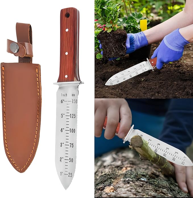 3 in 1 Gardening Knife,Stainless Steel Trowel Garden Tool,Heavy-Duty Serrated Hand Shovel,Hand Trowel,Plant Shovel for Weed Control,and Bulb Planting (Style-B)