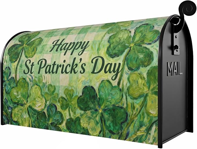 St. Patrick's Day Plaid Mailbox Covers Magnetic Standard Size Saint Patricks Holiday Theme Shamrock Lucky Clover Spring Outdoor Decorative Letter Box Cases for Home Garden Outside Decor, 21x18 Inch