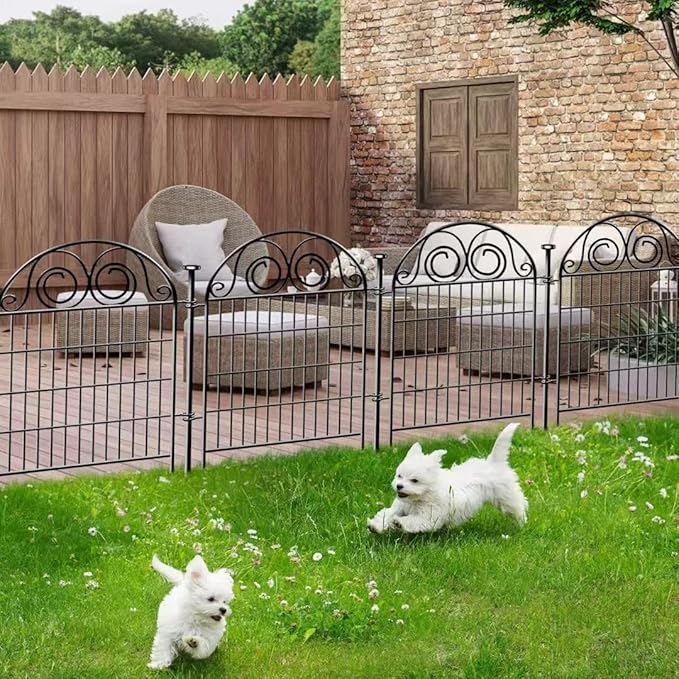 Tall Garden Fence with Gate, 40 Inch(H) 4 Panels Total Length 8.8 Ft Dog Fences Outdoor for Yard, Black Metal No Dig Fencing for Dogs, Reusable Decorative Fence for Garden│Patented