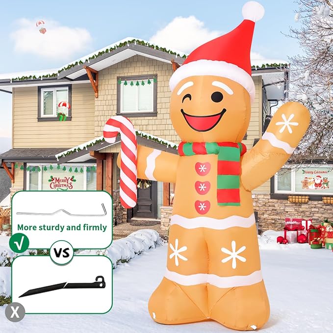 COMIN 7.8 FT Christmas Inflatables Outdoor Decorations Inflatable Gingerbread Man Wave Hands Blow Ups with Built-in LEDs for Yard Party Lawn Decor